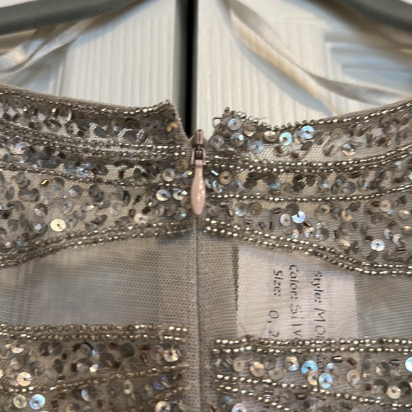 NWT AIDAN MATTOX BEADED SILVER GOWN - Picture 17 of 17